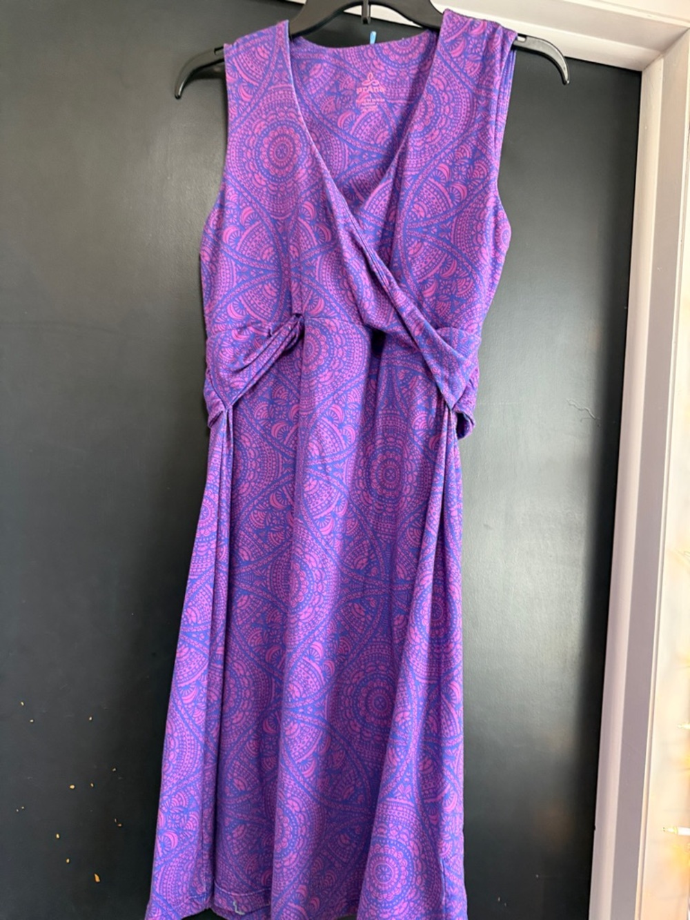 Prana Purple & Pink Sleeveless Midi Dress with Wrap Front